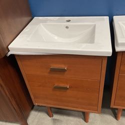 24” Brown Solid Wood Bathroom Vanity with Ceramic Top (V37)