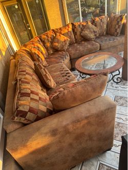 Sofa and round coffee table
