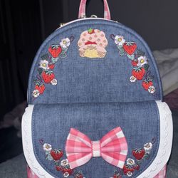 Loungefly Strawberry Shortcake Denim Gingham Mini Backpack