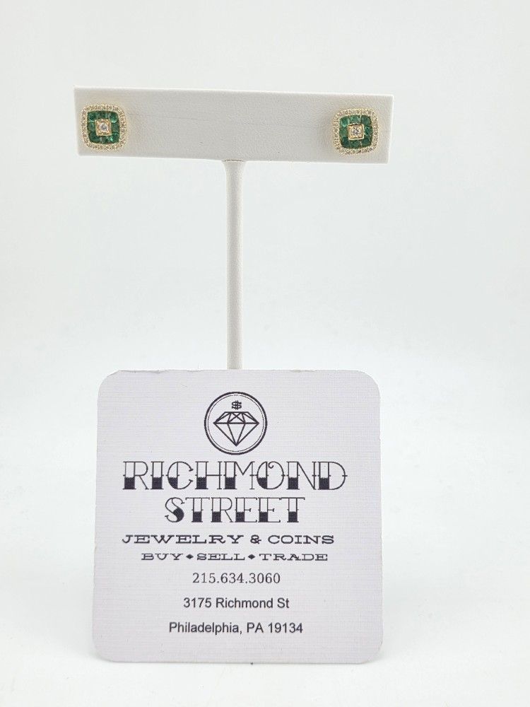 14k gold diamond & emerald earrings