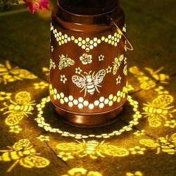 Bee Solar Lantern for Garden Decor: Waterproof Hanging Metal Decoration with LED Lights for Yard Lawn Porch Patio Landscape Pathway