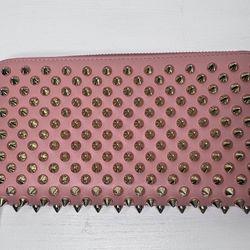Authentic Christian Louboutin Spike Zippy Wallet Pink