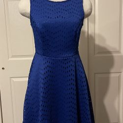 APT. 9 Women's Royal Blue Eyelet Textured Fit & Flare Sleeveless Dress Size 6 EUC - Worn Once