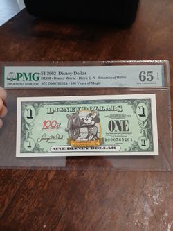 2002 $1 Disney Dollar PMG 65 EPQ Steamboat Willie