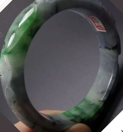 59mm hand carved lavender purple green jadeite bangle Ruyi