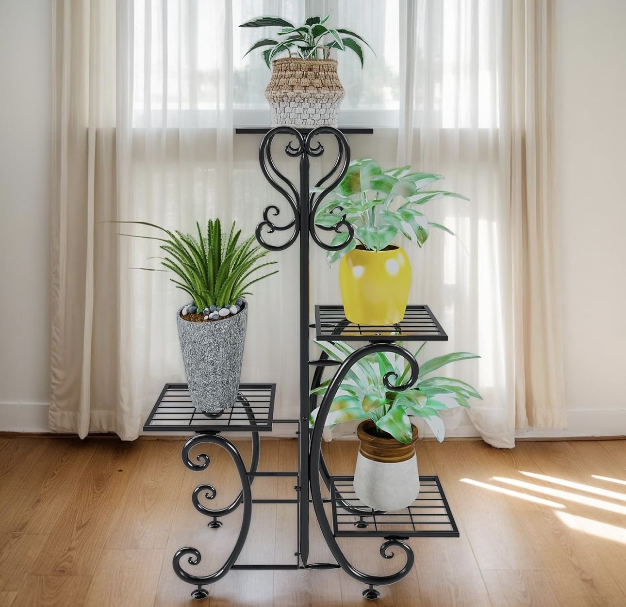 JJ-ZZ113-G1 4 Tier Metal Plant Stand Indoor, Tiered Corner Plant Holders for Multiple Plants, 29 Inch Tall Flower Pot Holde Display Stand for Patio Ga