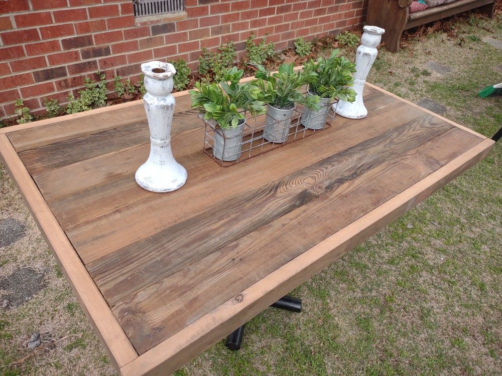 Rustic Repurposed Barn Wood Farmhouse Table With Cast Iron Base Nook Desk Breakfast 