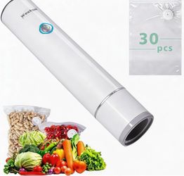 Handheld Vacuum Sealer for Food Storage – Portable & Rechargeable, Easy One-Hand Automatic Operation, 1 Vacuum Sealer + 30 Food Reusable Bags
