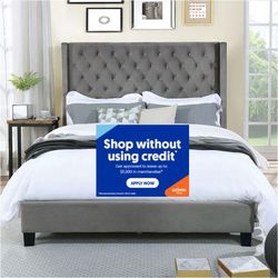 Ck grey euro wingback bed with ortho mattress included!