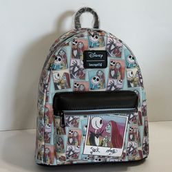 2024 Disney Jack & Sally Loungefly Mini Backpack Photo Collage Design NIP