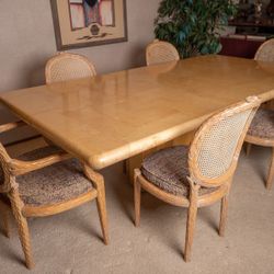 Custom Postmodern Dining Set: Tessellated Parchment Table & 6 Faux Bois Chairs
