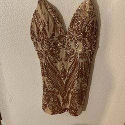Fashion Nova Rose gold Glow In Sequin Mini Dress