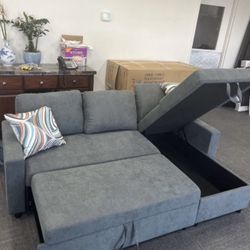 Grey Microfiber Sectional Sleeper Sofa Couch 