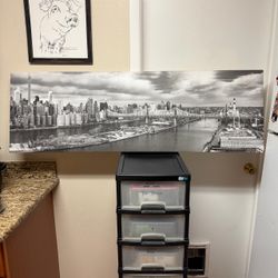 Black and White NYC Skyline Panoramic Framed Canvas Art