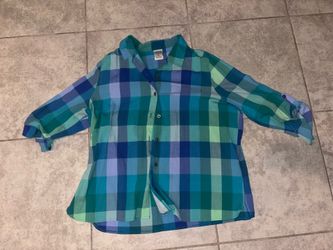 Allison Daley Blue and Green Plaid Button-Down Shirt