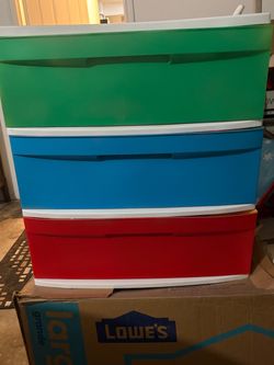 3-Drawer Plastic Storage Tower Painted (Green Blue Red Yellow)