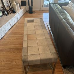 Tan-Grey Cowhide Ottoman Bench