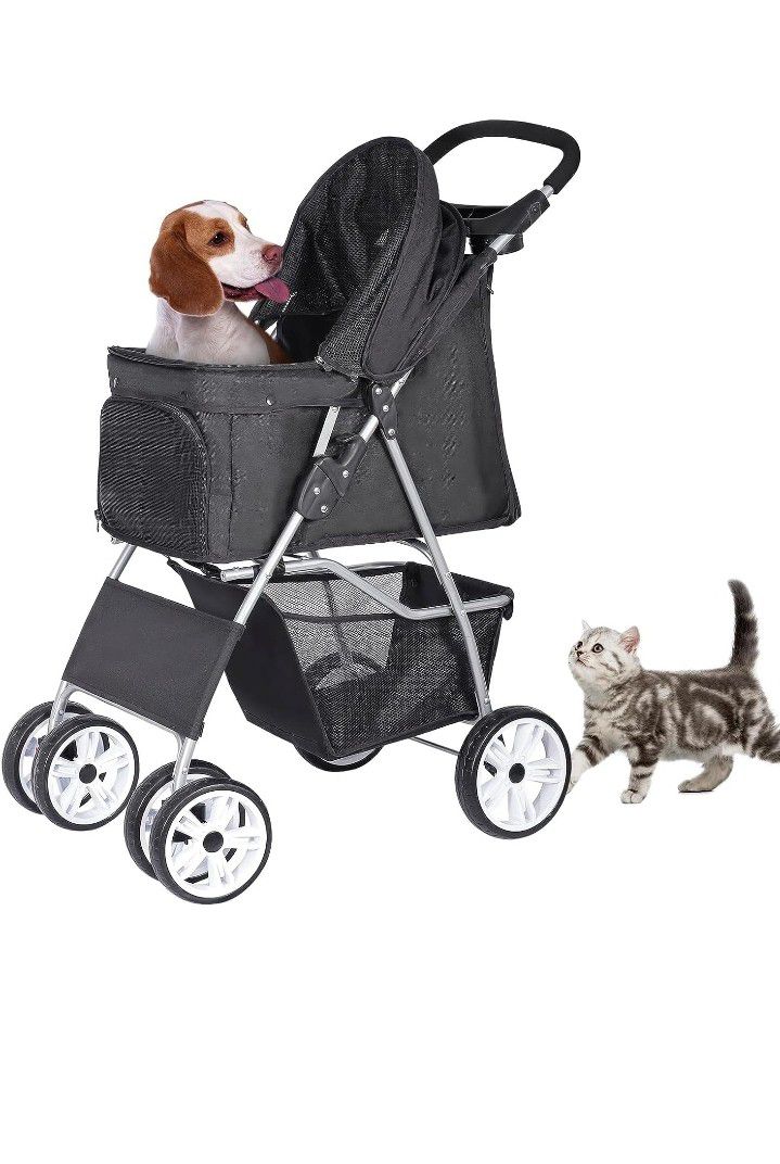 4 Wheel Foldable Dog Pet Stroller - Black

