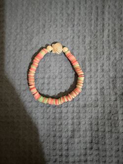 Clay Bead Bracelet with Seashell Charm