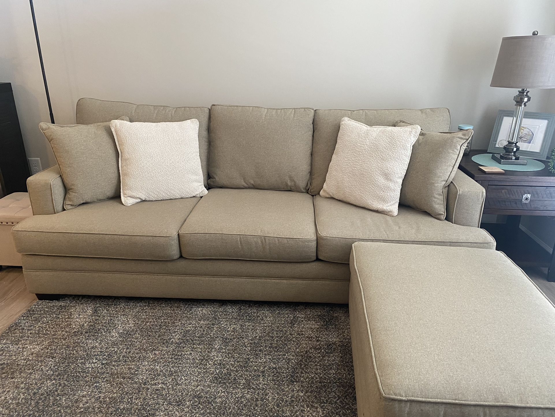 Living Spaces Sofa With Ottoman-beach Tan