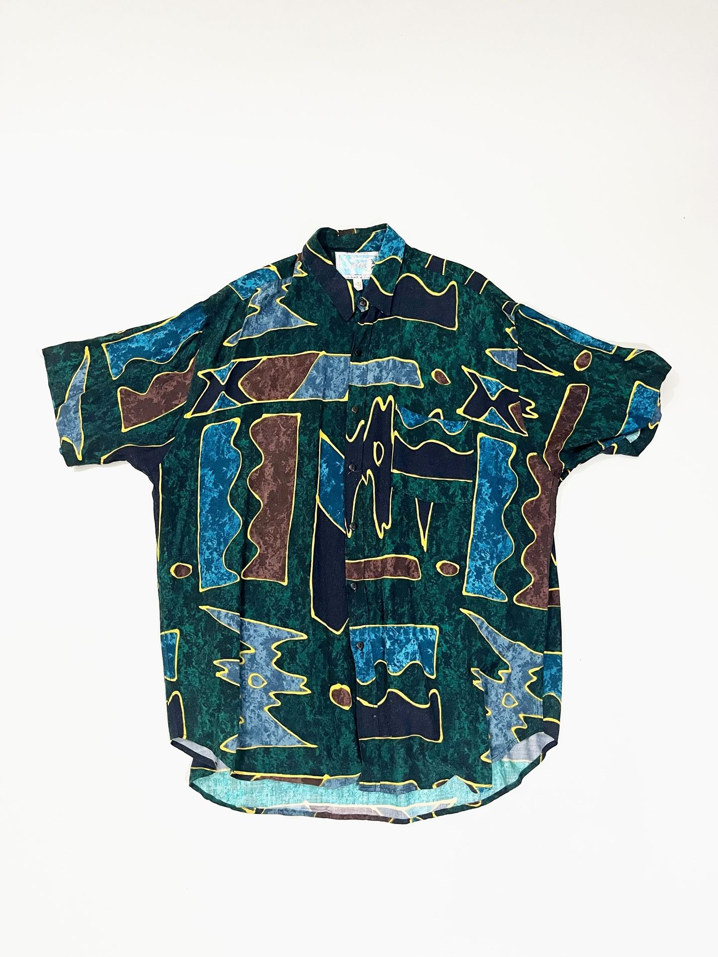 Vintage Men's Abstract Short Sleeve Rayon Shirt Unisex Size 3XL