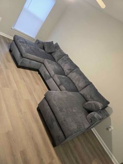 π₯° Brand New Gray Cozy Corduroy U-Shaped Sectional Sofa Couch with Double Chaise & Matching Pillows | Pickup - Delivery π