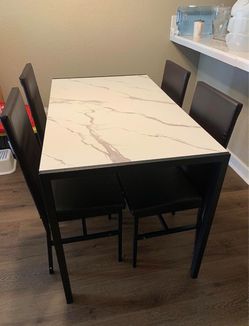 Dining table SET with 4 chairs black and white