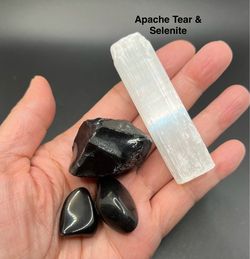 Apache Tear Genuine Obsidian Rough & Polished Stones 4pcs 76.2g Total