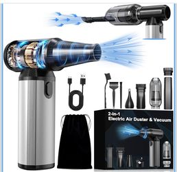Compressed Air Duster & Vacuum 2-in-1, 320,000 RPM Powerful Brushless Motor Ergonomic Aluminum Alloy Grip, Long Runtime Rechargeable Electric Air Dust