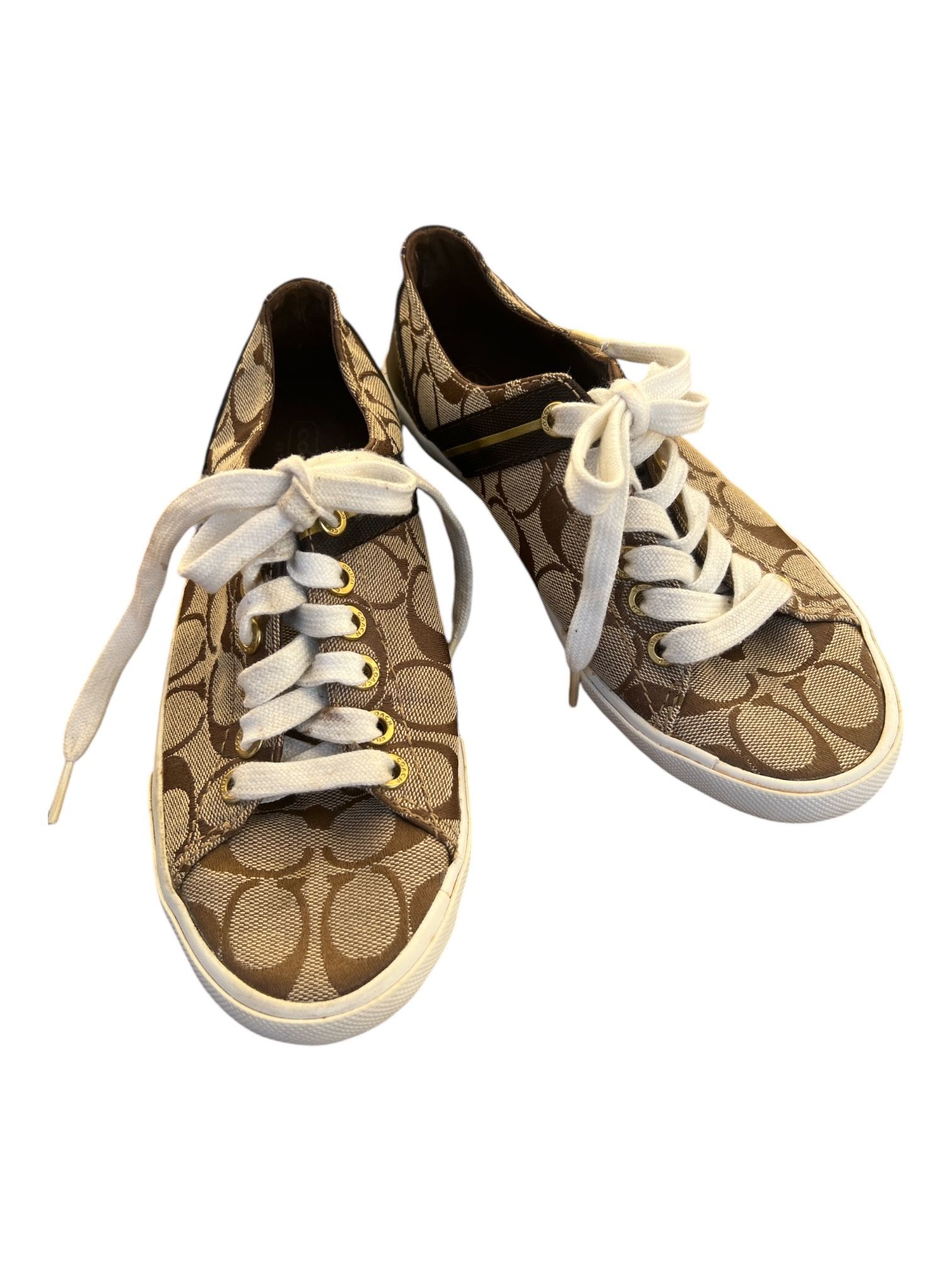 Coach Shoes SIZE 6B Lesley Monogram Signature Fashion Sneaker Beige and Brown
