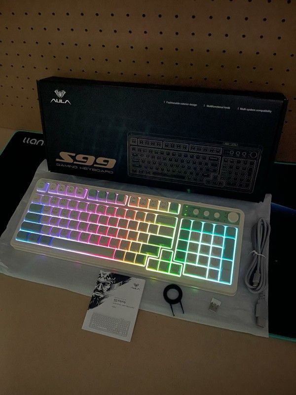 New AULA 99 Key Keyboard, Wireless Gaming Keyboard Bluetooth Computer Keyboards Creamy Cute W/ Number Pad RGB Backlit Tri-Mode BT/2.4GHz/USB-C - Green