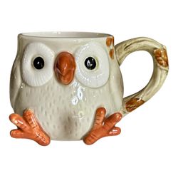 Fitz & Floyd Owl Mug coffee tea 1978 Ceramic Hand Painted Vintage