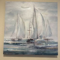 ⛵ Large Coastal Sailboat Canvas – Nautical Ocean Wall Art