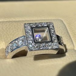 Chopard Happy Diamonds Square 18k White Gold Ring Size7.75 82/2939-20