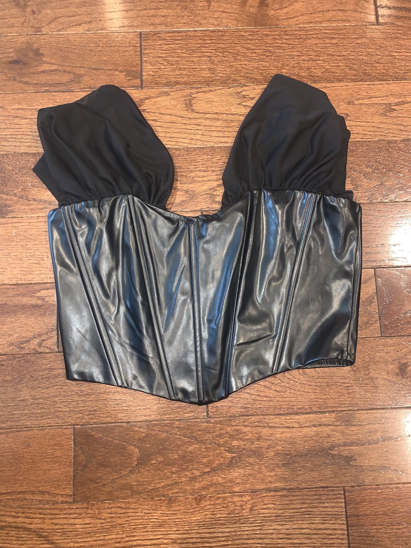 Black Faux Leather Corset Top Size L