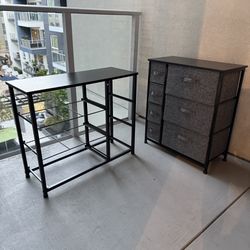 Metal Storage Shelf + 7-Drawer Fabric Dresser