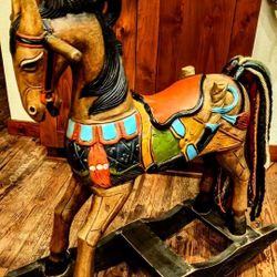 Very Old All Solid Handcarved Hand Painted Rocking Horse 