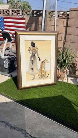 Framed Landscape Framed Art of Woman and Cheetah Painting
