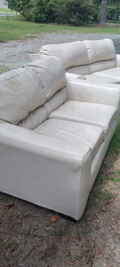 White Leather Sofa And Loveseat