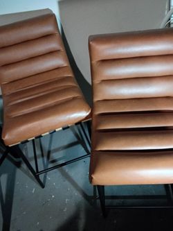 Brown Faux Leather Bar Stools Set of 2