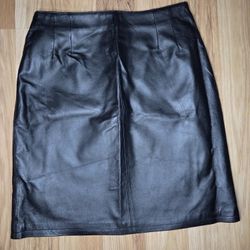 Clio Black Leather Knee-Length Pencil Skirt for Night Out Size 10