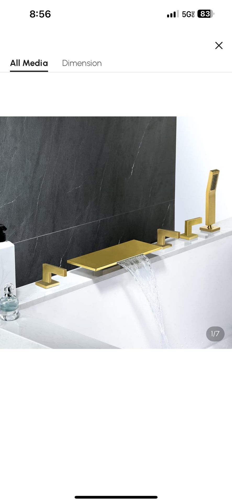 Modern Waterfall Bathtub Faucet Deck Mounted Tub Filler With Handshower In Brushed Gold Sh65