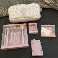 Wet N Wild Hello Kitty 50th anniversary limited edition ($75) bag, sponge, setting powder, brushes