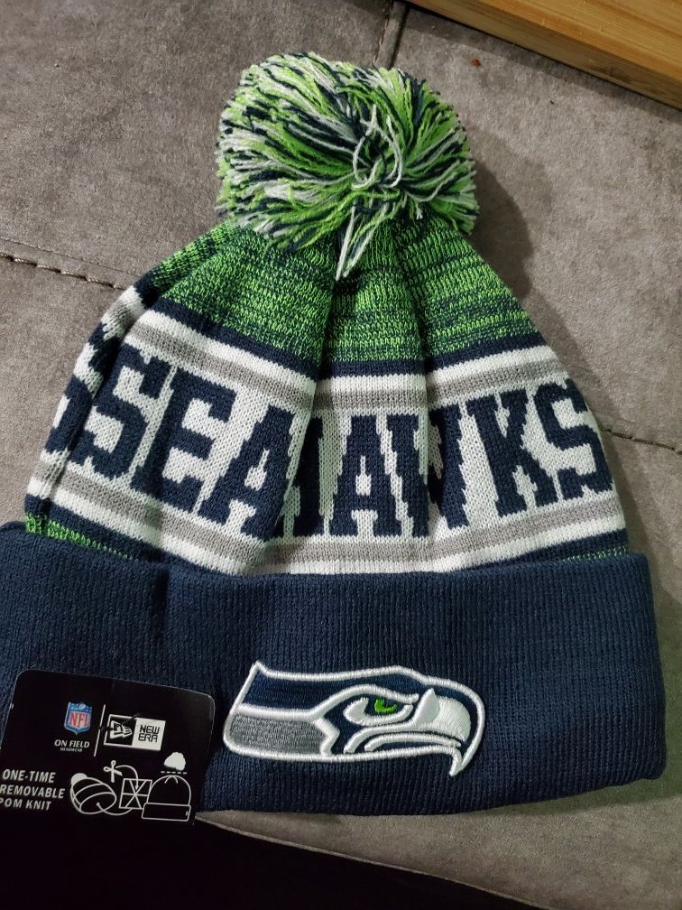 Seattle Seahawks Beanie Knit Pom Winter Sideline New Era Game Hat
