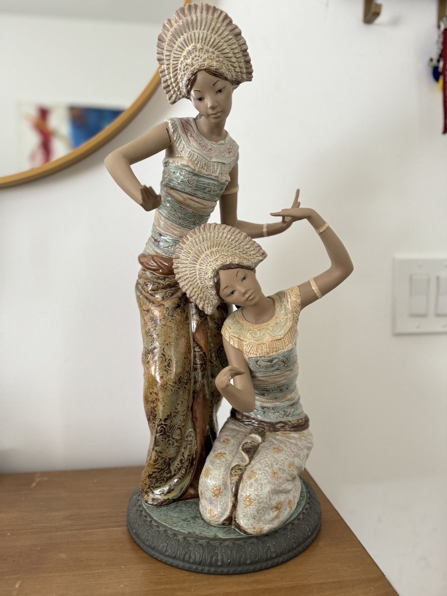 Lladro Thai Dancer Graceful Duo Figurine Gres Finish 2073