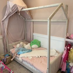 Kids Beige Twin Canopy Bed 