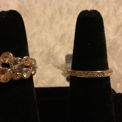 Gold Tone Rings With Swarovski Crystals (size 8)