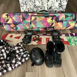 Artec Snowboard, Forum Bindings, Ride Boots, Burton Jacket, Burton Bag and Goggles