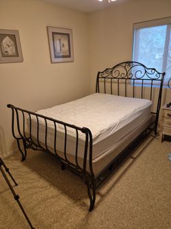 Bed, mattress, nightstand, light