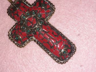 Coral with Turquoise Cross